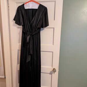 Black short sleeve satin gown, Formal, Size L, Bump-friendly